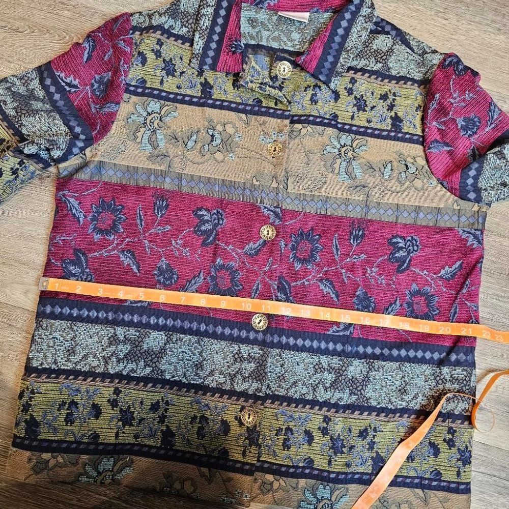 Tapestry Jacket Jacquard Floral Red Blue Tan Multicolor Textured Boxy - Picture 3 of 12